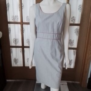 London Times Gray Pinstripe Sleeveless Dress, Size 10, cotton.
